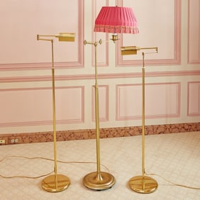 Three Brass Swing Arm Floor Lamps Modern