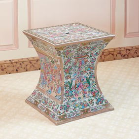 Chinese Rose Mandarin Porcelain Stool 20th Century