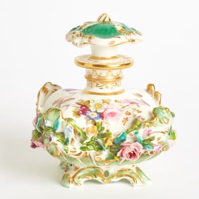 Porcelain Flower-Encrusted Scent-Bottle and Stopper Circa 1840, blue G x mark, possibly Russian
