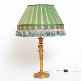 Empire Style Gilt Bronze Candlestick Lamp with Female Busts