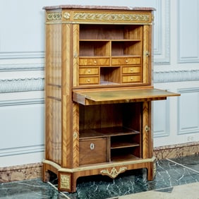 Louis XVI Gilt Bronze Mounted Tulipwood Parquetry Secretaire à Abattant