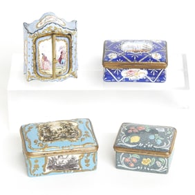 Four Continental Enamel Snuff Boxes Late 18th/ early 19th century