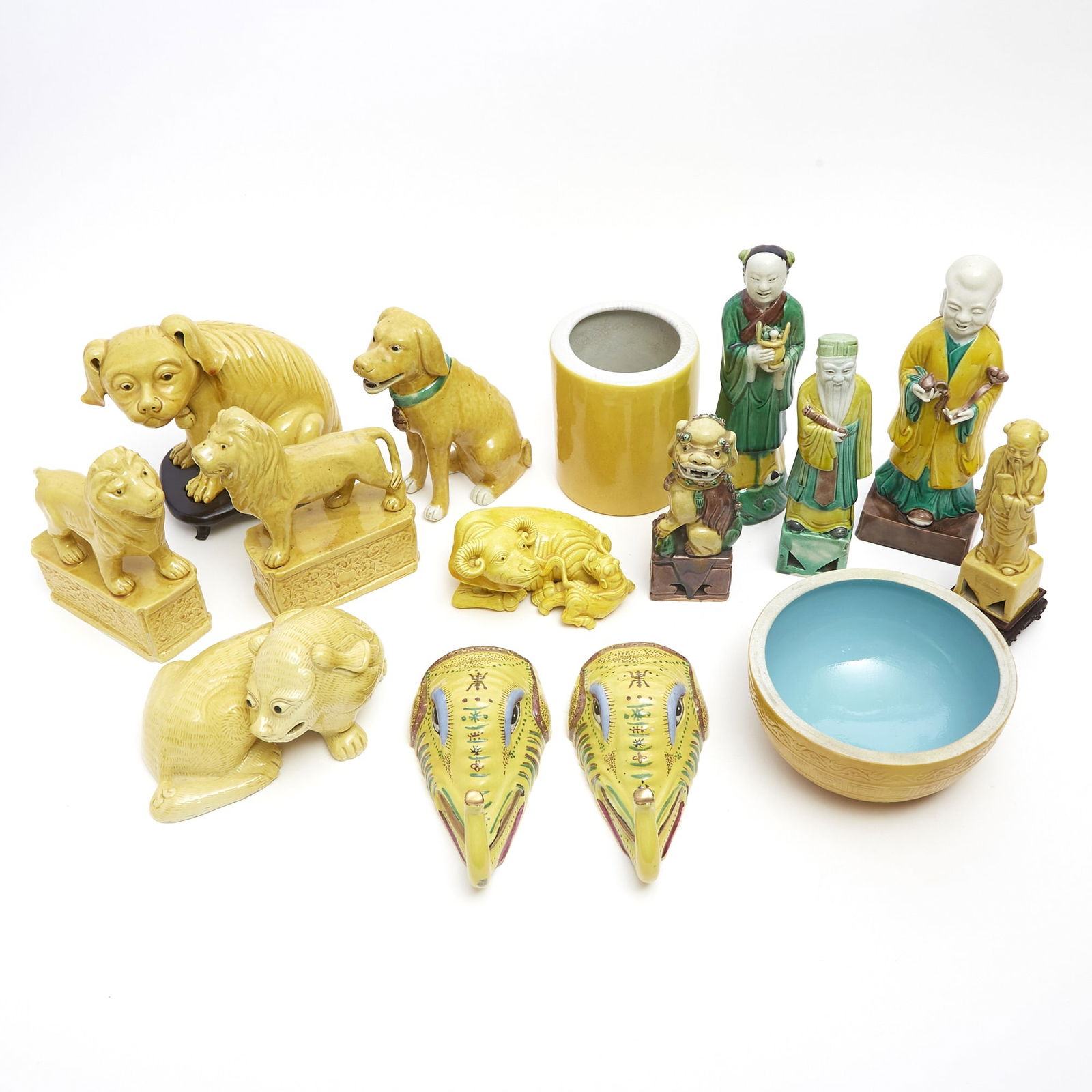 Group of Chinese Famille Jaune Porcelain Articles (1 of 8)
