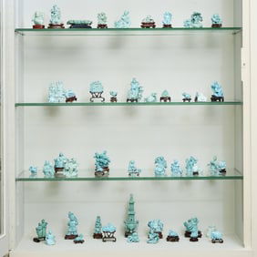 Large Group of Chinese Turquoise and Faux Turquoise Miniature Articles