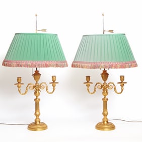Pair of Louis XVI Gilt Bronze Three-Light Candelabra Mounted as Lamps 18th Century