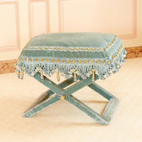 Fully Upholstered X-Form Stool 20th Century