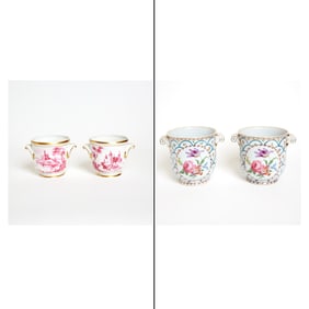 Pair of Vista Alegre Porcelain Puce-Decorated Two-Handled Cache Pots (Seaux Ã&nbsp; Verre)