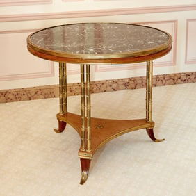 Louis XVI Style Gilt Bronze, Marble and Mahogany Center Table Manner of Weisweiler, 20th century