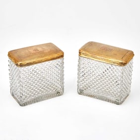 Pair of George III Sterling Silver Mounted Cut Glass Dresser Boxes