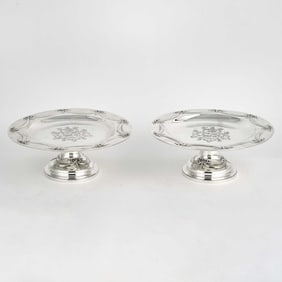 Pair English Sterling Silver Footed Plates