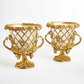 Pair of Regency Style Gilt Metal and Glass Wine Coolers