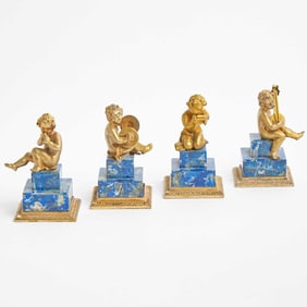 Set of Four Italian Silver and Lapis Figures of Musicians
