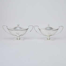 Pair of American George III Style Sterling Silver Covered Sauce Tureens