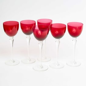 Set of Twenty-Four St. Louis Cranberry and Colorless Glass "Grand Lieu" Pattern Glasses