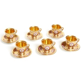 Six Paris (Schoelcher) Gold-Ground Footed Cups and Saucers