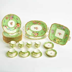 Coalport Porcelain Apple-Green Ground Part Dessert Service