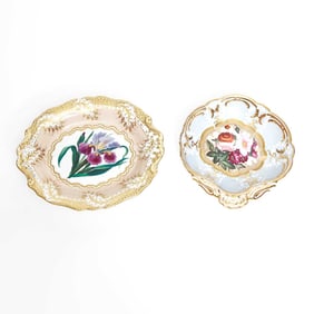 Two Staffordshire Gilt-Decorated Floral Serving Dishes