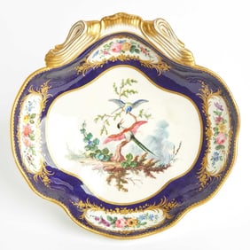 Sevres Porcelain (Later-Decorated) Cobalt-Blue Ground Porcelain Shell-Shaped Dish
