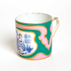 Sevres Porcelain Pink and Green Ground Coffee-Can (Gobelet Litron)