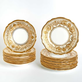 Nineteen Spode/Copeland Porcelain Gilt-Decorated Plates