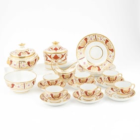 Coalport Porcelain Neoclassical Iron-Red and Gilt-Decorated Part Tea-Service