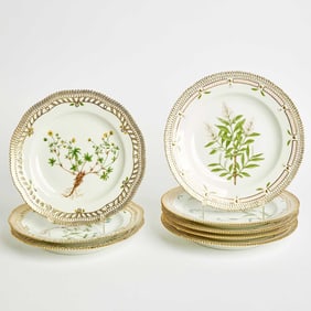 Eight Royal Copenhagen Porcelain ‘Flora Danica’ Dinner Plates