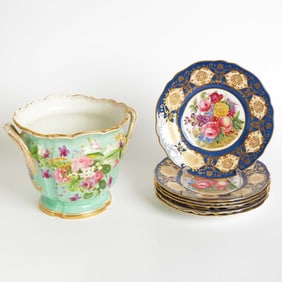 Six Spode/Copeland Porcelain Blue-Ground Plates