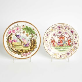 Two English Porcelain Chinoiserie Decorated Plates