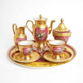 Vienna Style Porcelain Yellow and Burgundy Ground Tête-à-Tête