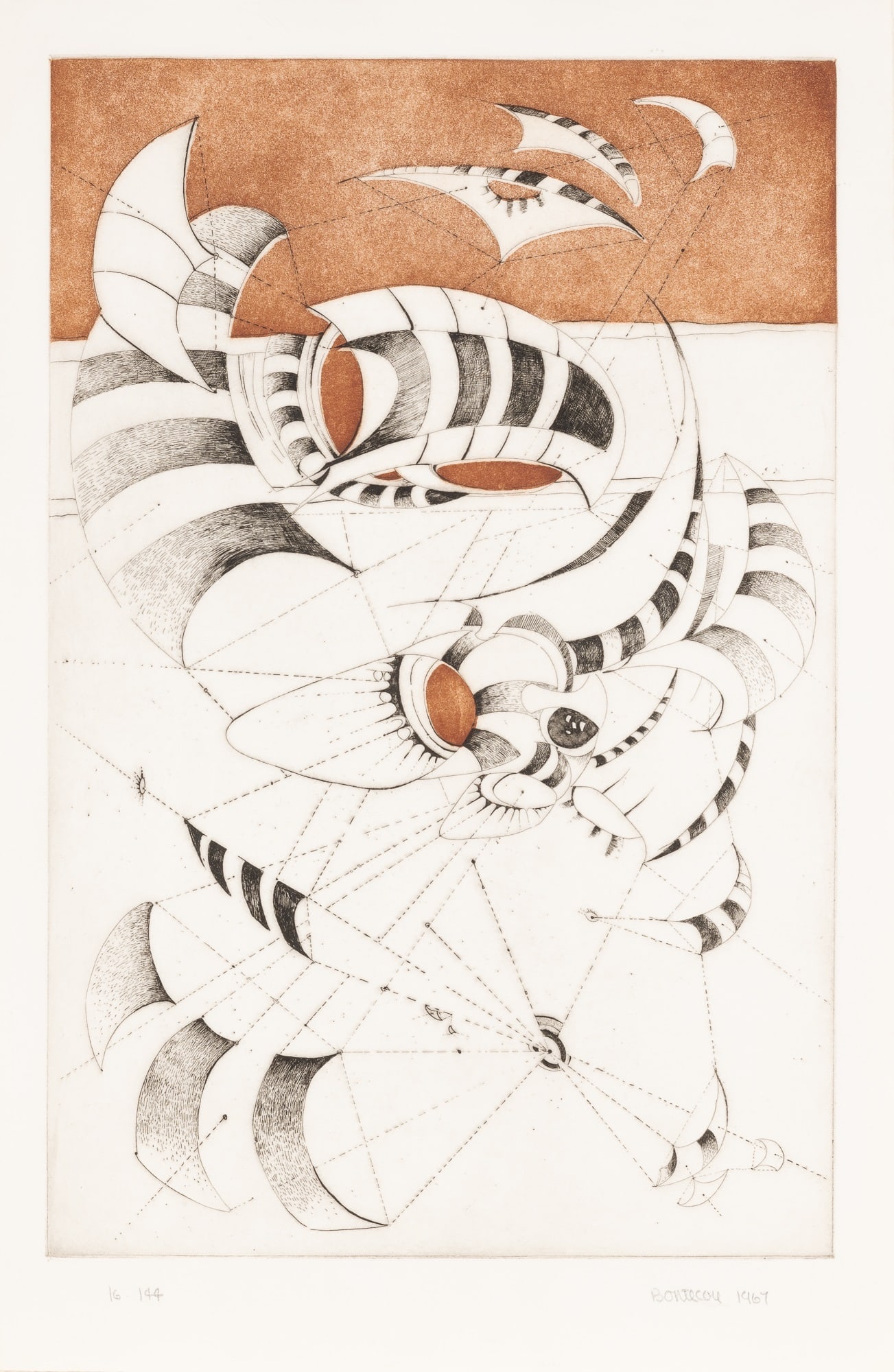 Lee Bontecou (1931-2022): UNTITLED (WISH WELL!) (ULAE 10)Color etching and aquatint, 1967, on Flax handmade paper, signed, dated and numbered 16-144 in pencil, from National Collection of Fine Arts, published by Universal Limi