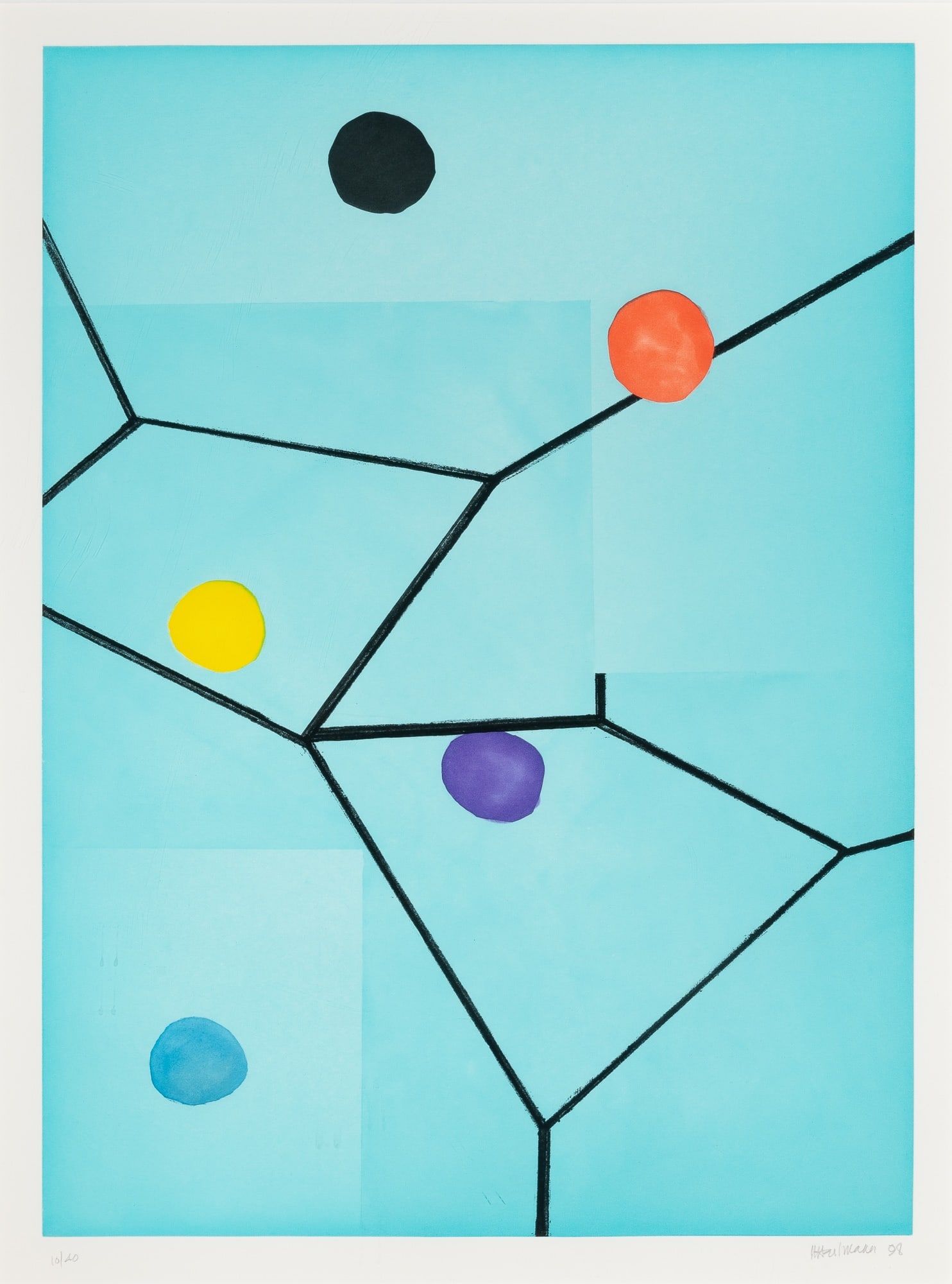 Mary Heilmann (b. 1940): Color aquatint and etching, 1998, on wove paper, signed, dated and numbered 10/40 in pencil, published by Crown Point Press, San Francisco, with full margins, framed.Plate 29 3/4 x 21 3/4 inches; 756