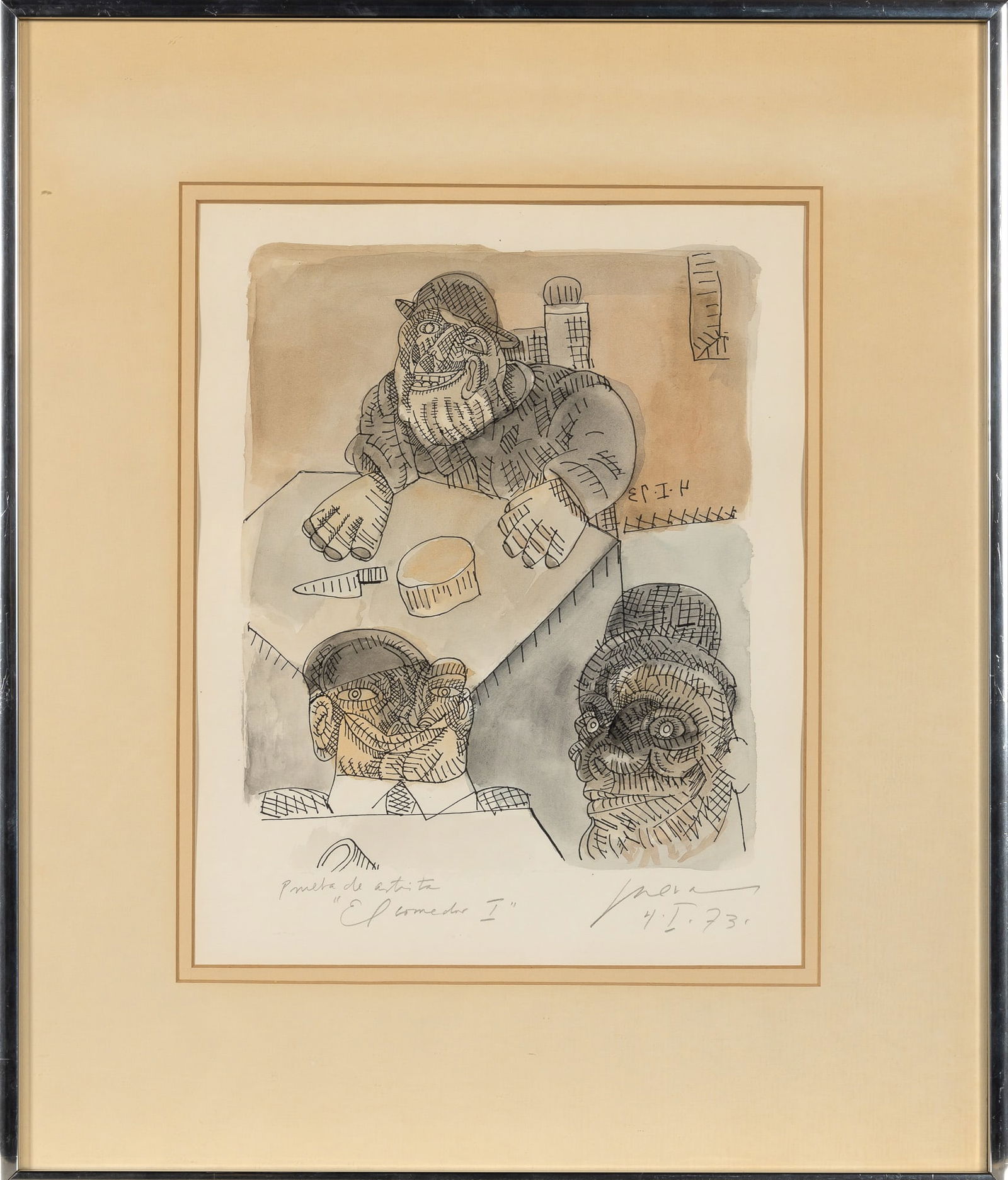 Two hand-colored prints by Mexican artist and illustrator JosÃ© Luis Cuevas JOSÃ (1 of 2)