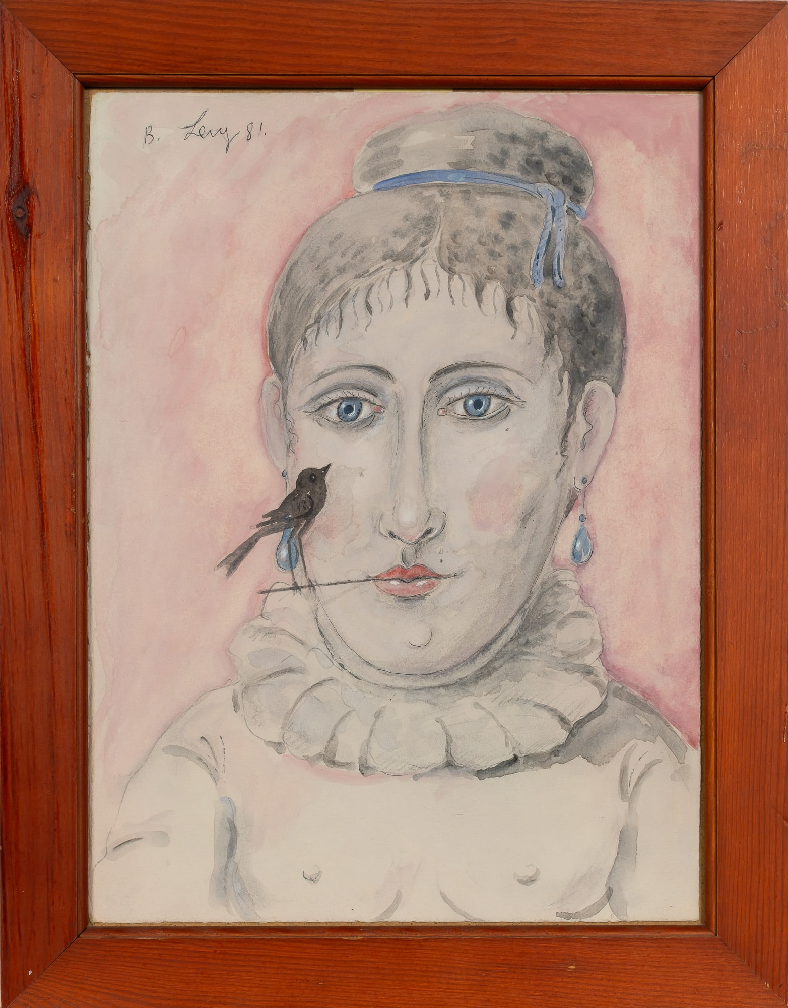 A watercolor portrait of a woman and a bird BENJAMIN LEVY (1 of 1)
