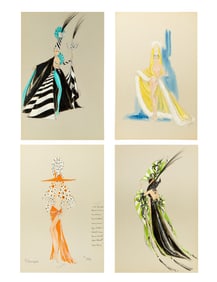 Four original costume designs for Vegas showgirls