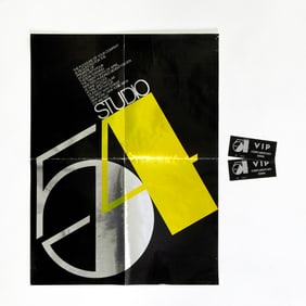 The poster-sized invitation to the opening of Studio 54 with drink tickets!
