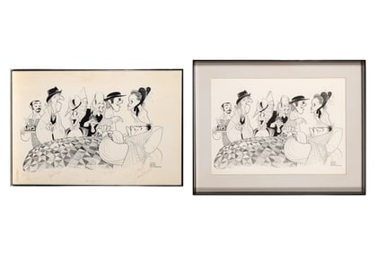 An original Al Hirschfeld illustration of the cast of Sly Fox