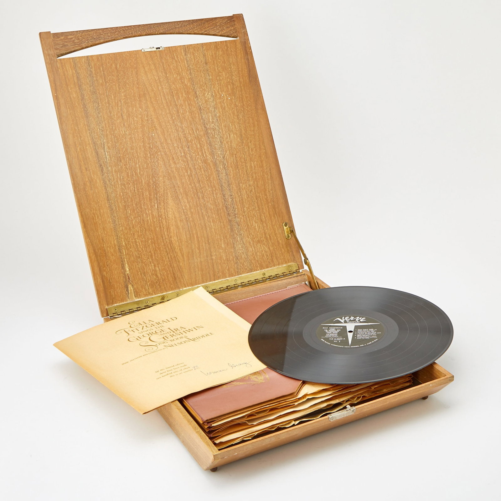 With the signatures of George and Ira Gershwin, Ella Fitzgerald, Bernard Buffet and Nelson Riddle: GEORGE AND IRA GERSHWIN Ella Fitzgerald Sings the George and Ira Gershwin Songbooks, Music Arranged and Conducted by Nelson Riddle. Circa 1959, number 93 of 200 sets. Including the signatures of Georg