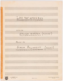 An original Simon Bucharoff manuscript for the song Love That Never Dies