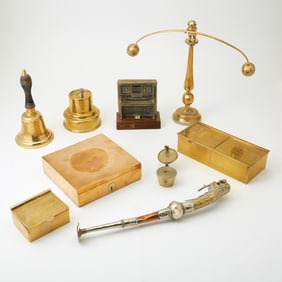 Group of Ten Brass and Metal Novelty and Desk Articles