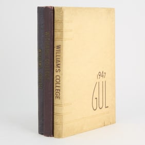 Three Williams College yearbooks with images of a young Stephen Sondheim