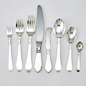 Georg Jensen Sterling Silver Flatware Service in the Continental/Antik Pattern Designed by Georg
