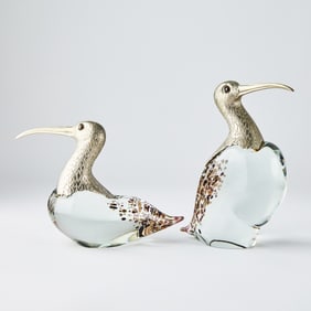 Pair of Murano Silvered Metal and Glass Figures of Sandpipers 20th Century