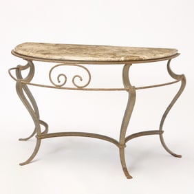 Italian Rococo Style Wrought-Iron Console with Marble Top 20th Century