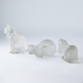 Two Lalique Molded Glass Cats 20th Century