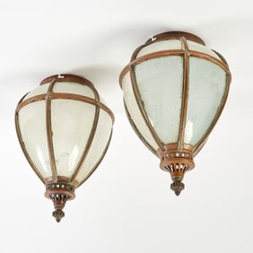 Pair of English Brass and Glass Lanterns First Half 20th Century
