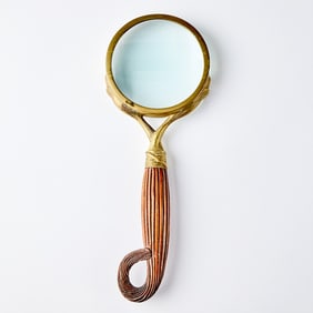 Continental Brass-Mounted Wood Magnifying Glass 20th Century