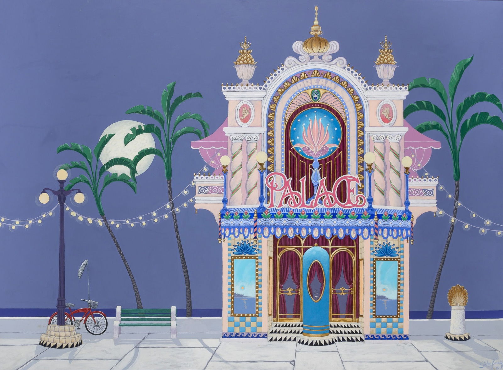 John Kiraly: American, b. 1943The Palace Theatre, 1986Signed and dated John Kiraly '86 (lr)Acrylic on canvas50 x 67 3/4 inches (127 x 172.1 cm) (Framed 54 x 71 3/4 inch