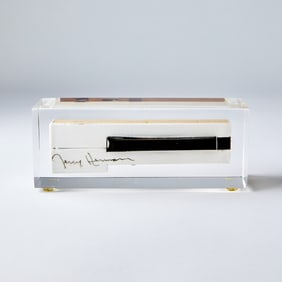 Lucite Cased Ebony Piano Key signed by Jerry Herman