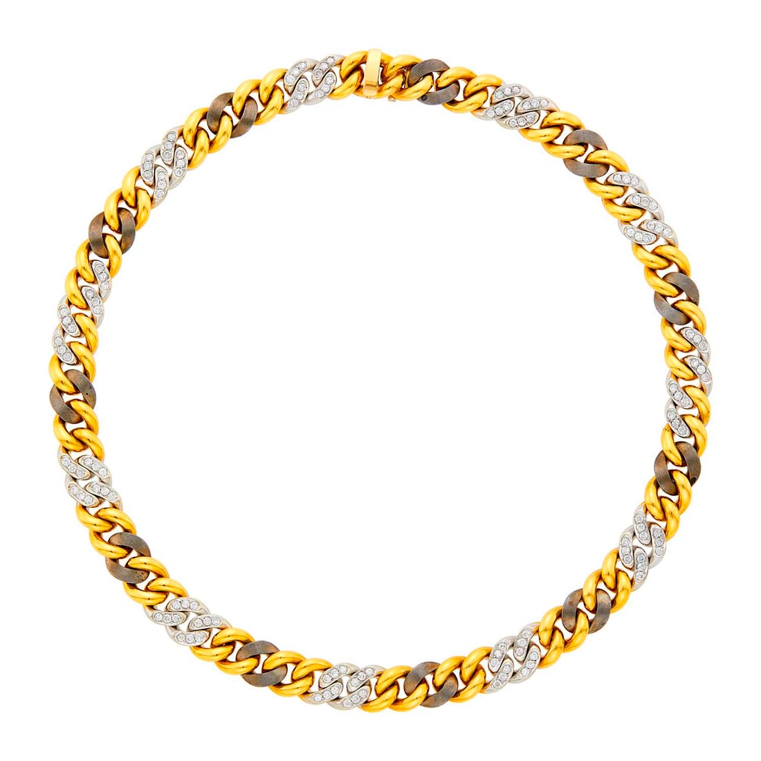 Two-Color Gold, Oxidized Steel and Diamond Curb Link Chain Necklace (1 of 1)