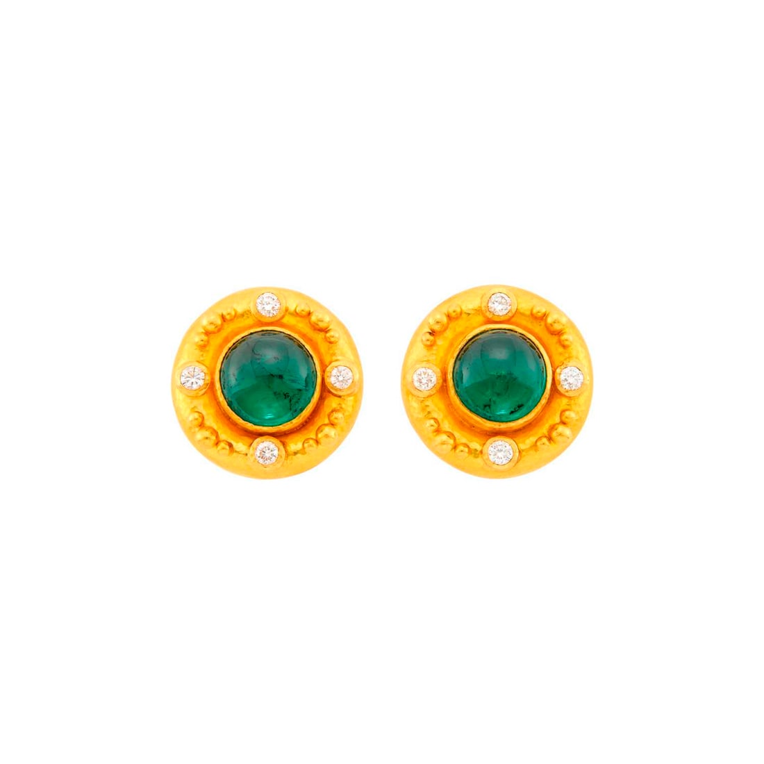 Elizabeth Locke Pair of Hammered Gold, Cabochon Tourmaline, Mother-of-Pearl and Diamond Earclips (1 of 1)